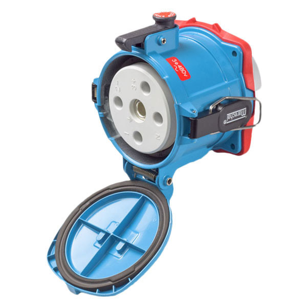 37-24043-375 - DS200 RECEPTACLE METAL BLUE SIZE 6 TYPE 3R 3P+G 200A 480 VAC 60 Hz NO AUX MUSHROOM PAWL